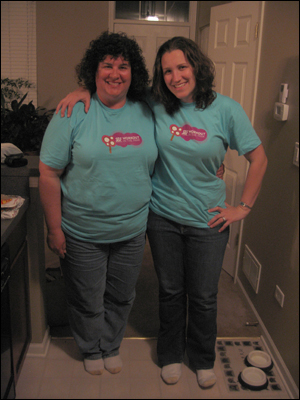 Mom and Kim in SELF Workout in the Park t-shirts