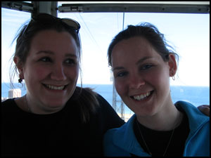 Kim and Ashley on the Cable Car in Barcelona