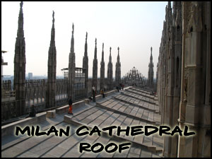 The roof of the Milan Cathedral - standing near the dome, looking towards the front of the church
