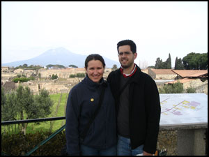 Kim and Steven in Pompeii (with Mt. Vesuvius in the background)
