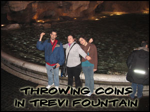 Throwing coins into Trevi Fountain