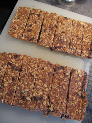 Homemade granola bars cut