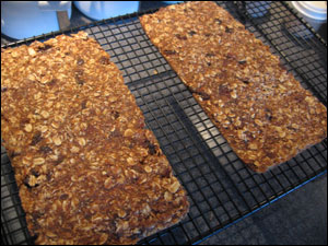 Homemade granola bars on rack