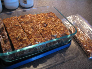 Homemade granola bars stored